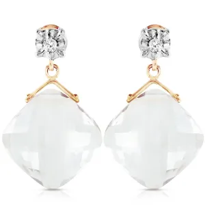 17.56 Carat 14K Solid Yellow Gold Doubting Heart White Topaz Diamond Earrings