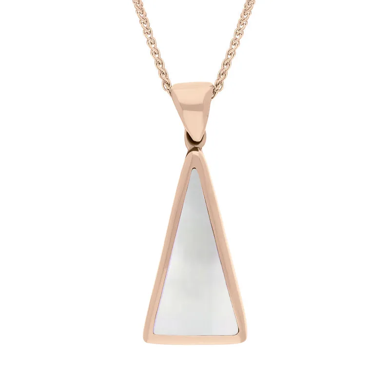 18ct Rose Gold Blue John Mother Of Pearl Small Double Sided Triangular Fob Necklace