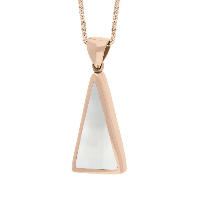 18ct Rose Gold Blue John Mother Of Pearl Small Double Sided Triangular Fob Necklace