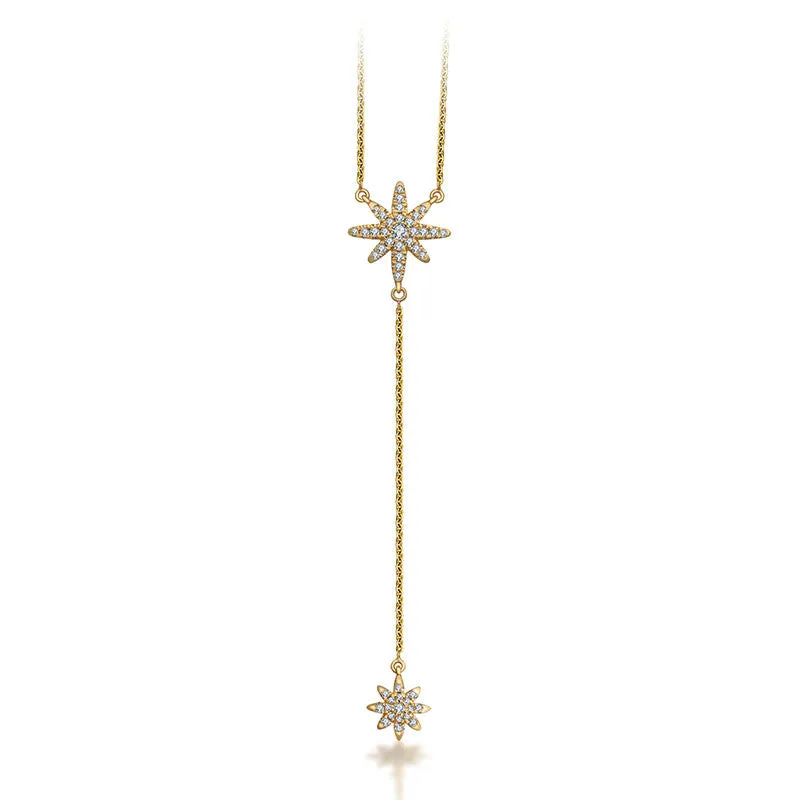 18k Gold Star Dangling Diamond Necklace