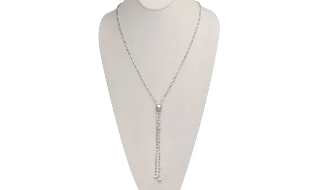 18K White Gold Plate Dazzling 10.00 Carat Lariat Necklace, Created Moissanite