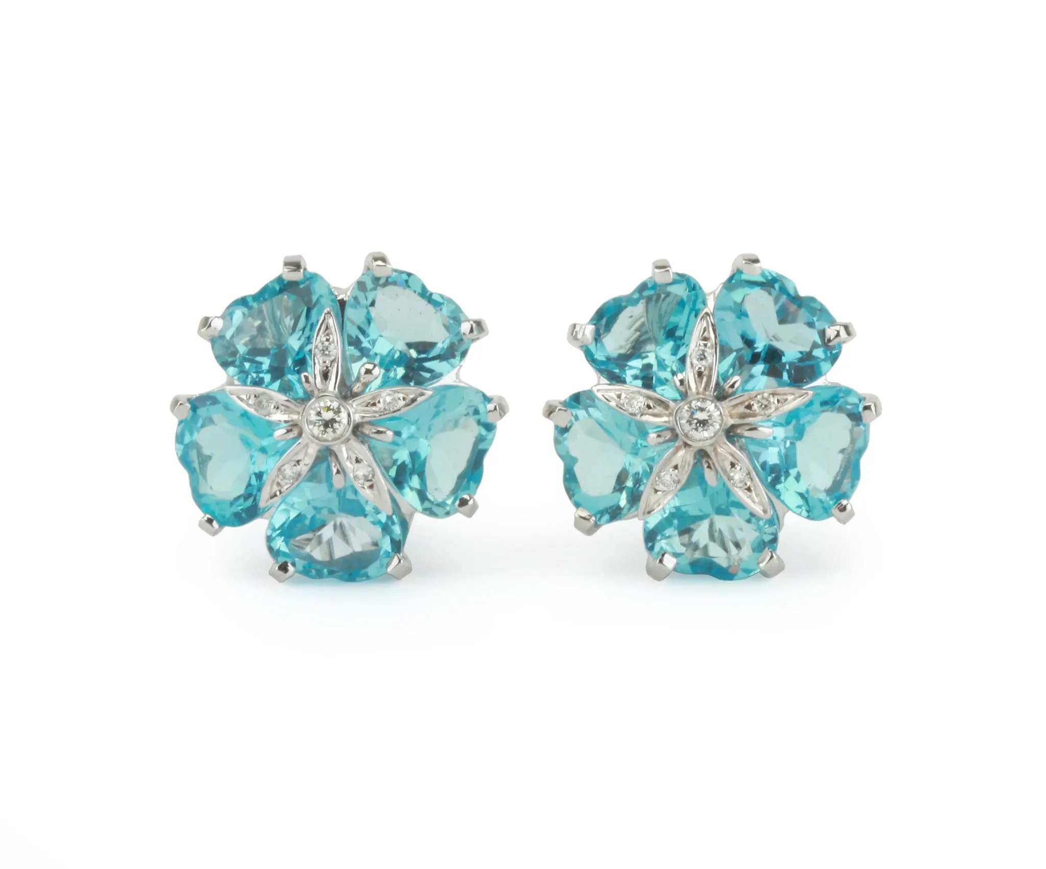 18kt White Gold Sand Dollar Earring with Blue Topaz and Diamonds