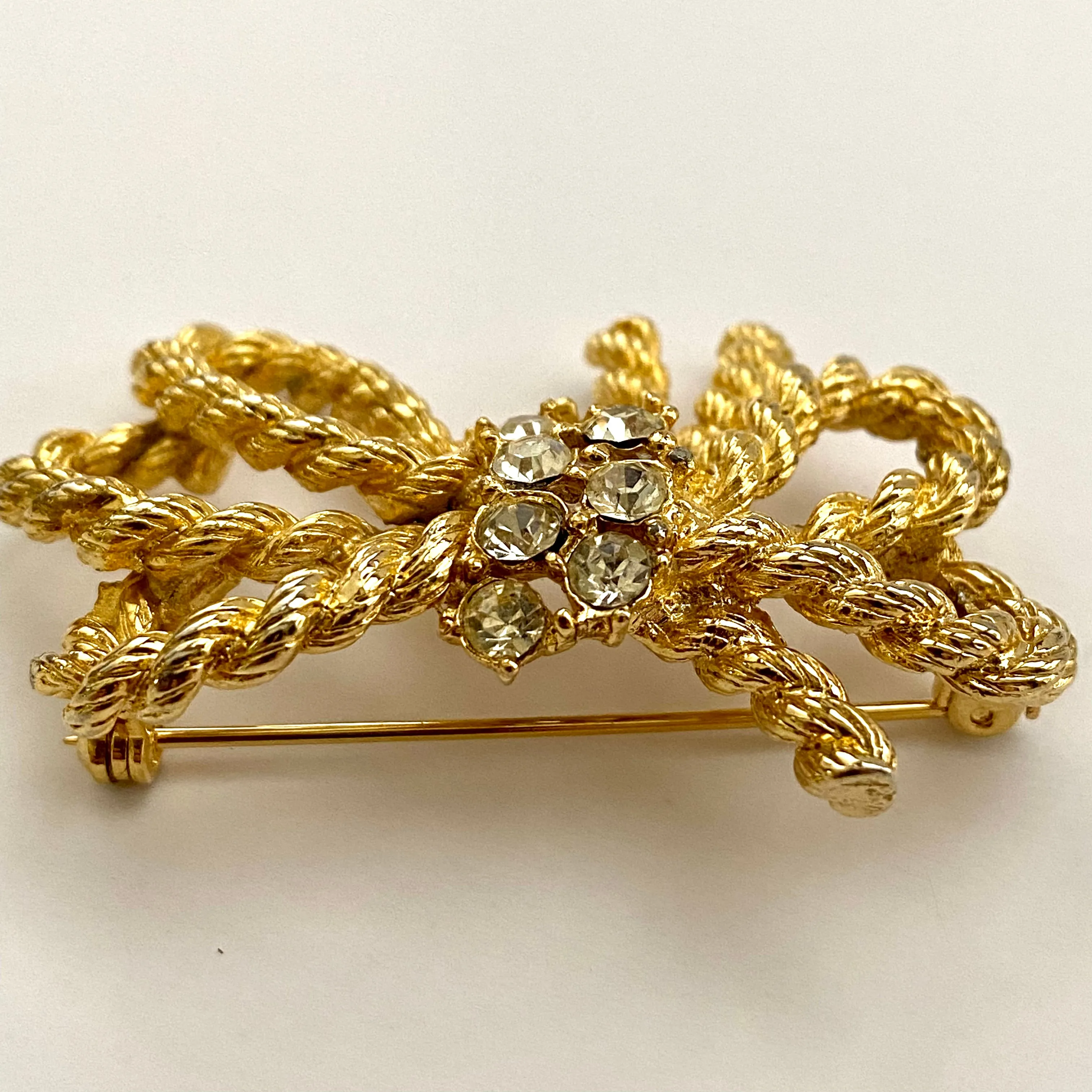 1980s MJENT Rhinestone Bow Brooch