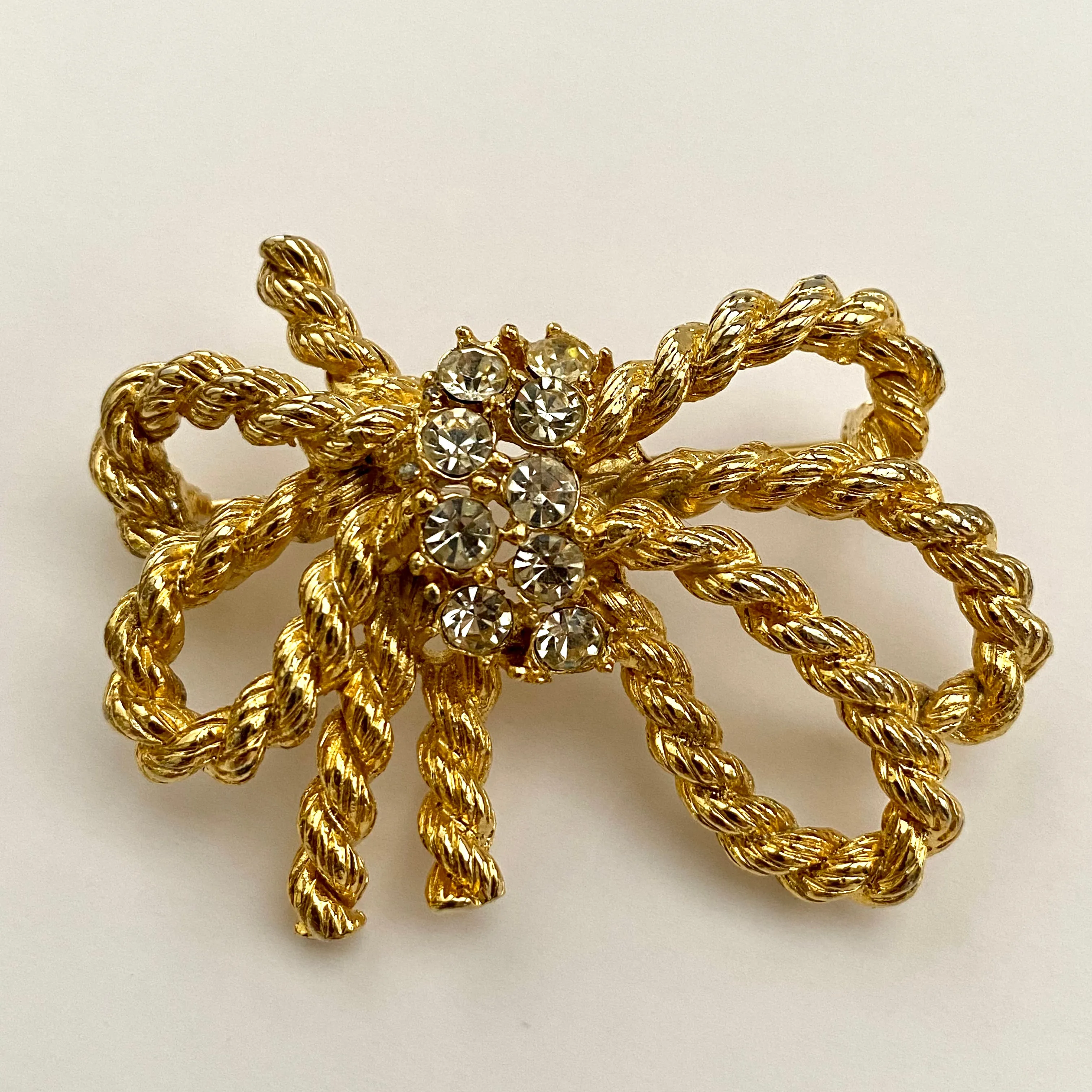 1980s MJENT Rhinestone Bow Brooch