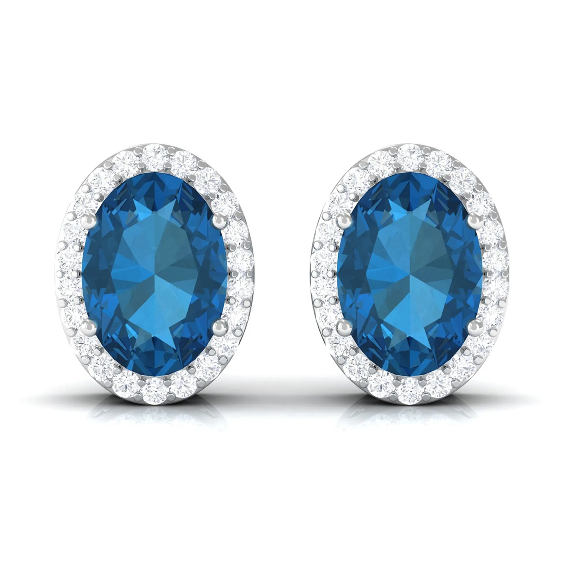 2.50 CT London Blue Topaz and Diamond Halo Stud Earrings