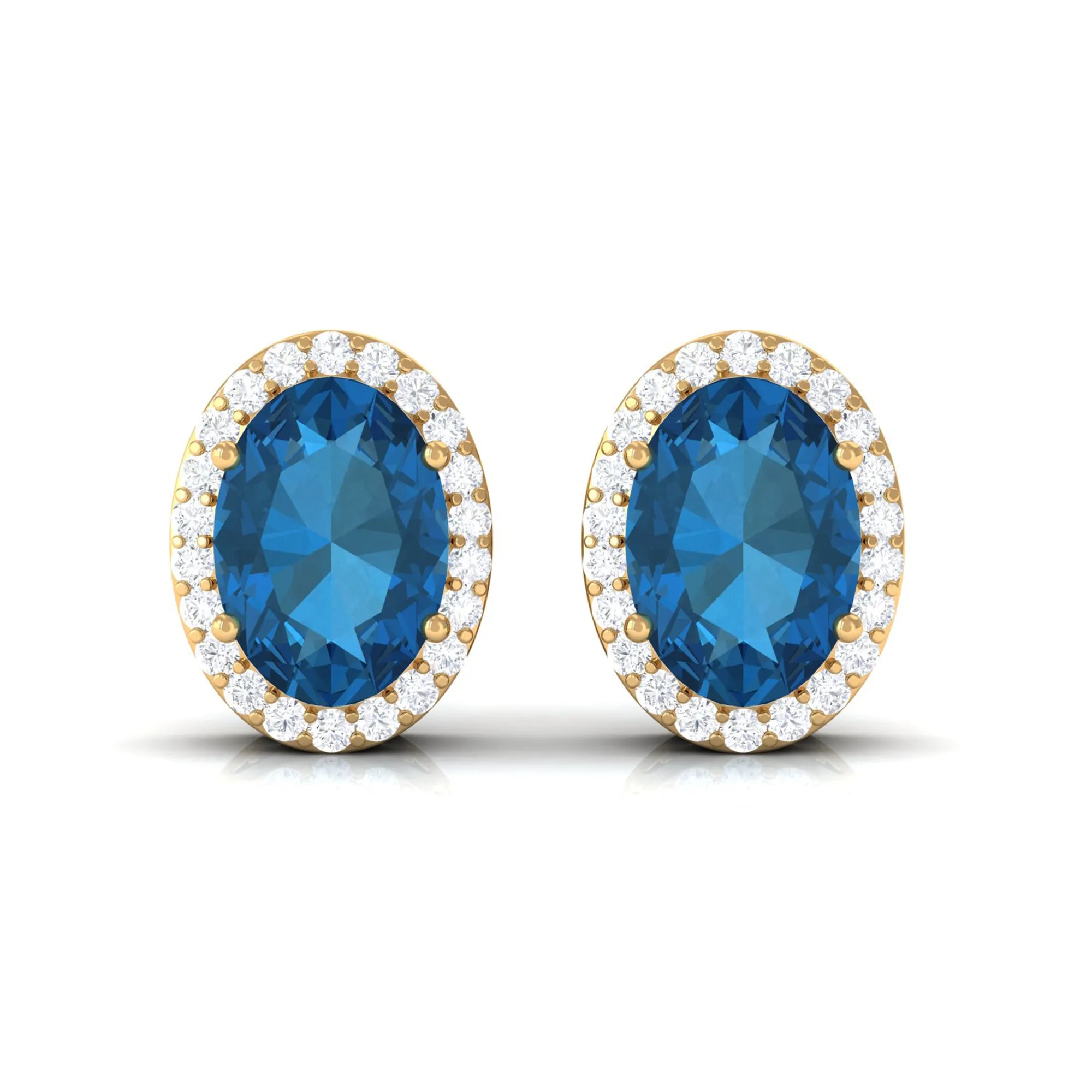 2.50 CT London Blue Topaz and Diamond Halo Stud Earrings