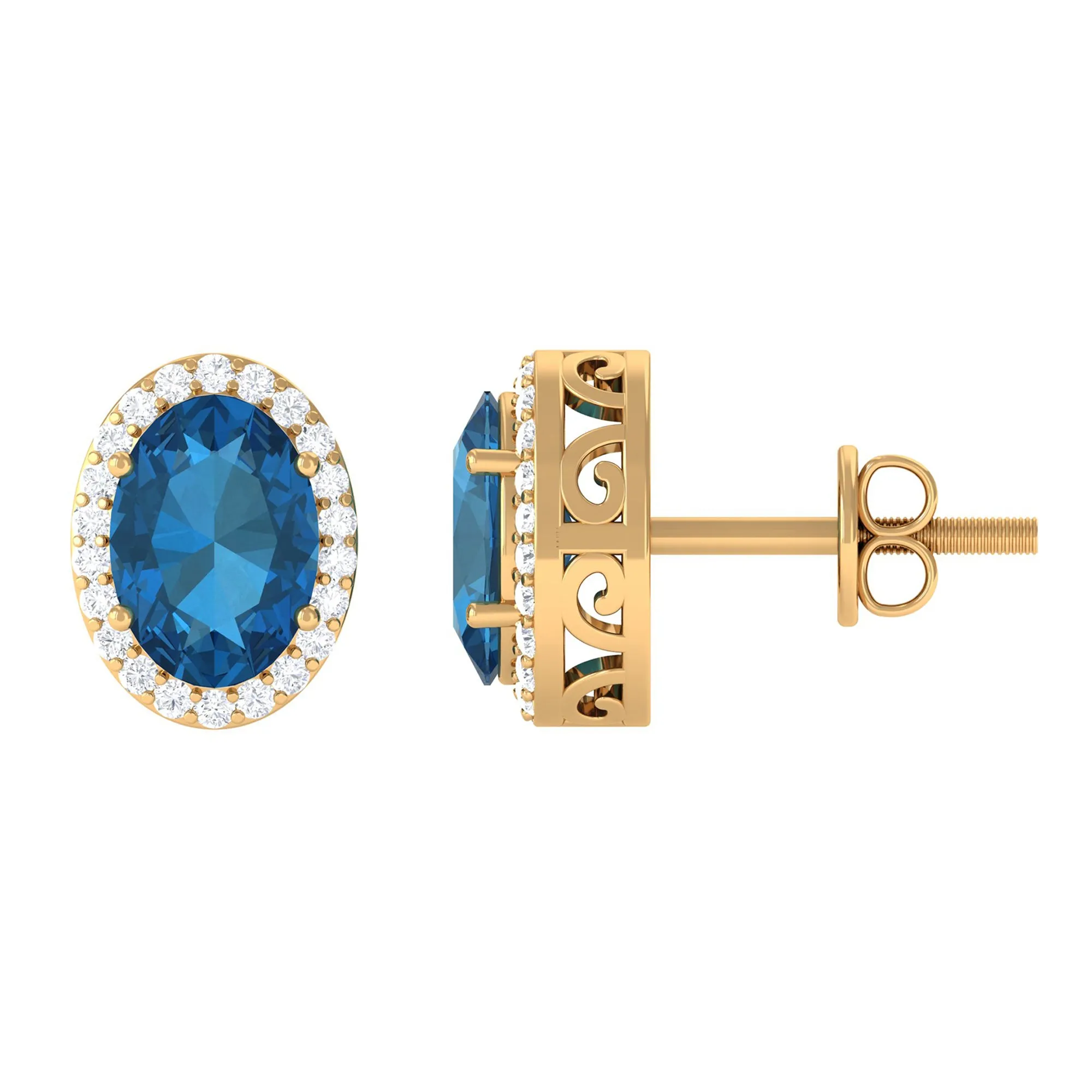 2.50 CT London Blue Topaz and Diamond Halo Stud Earrings