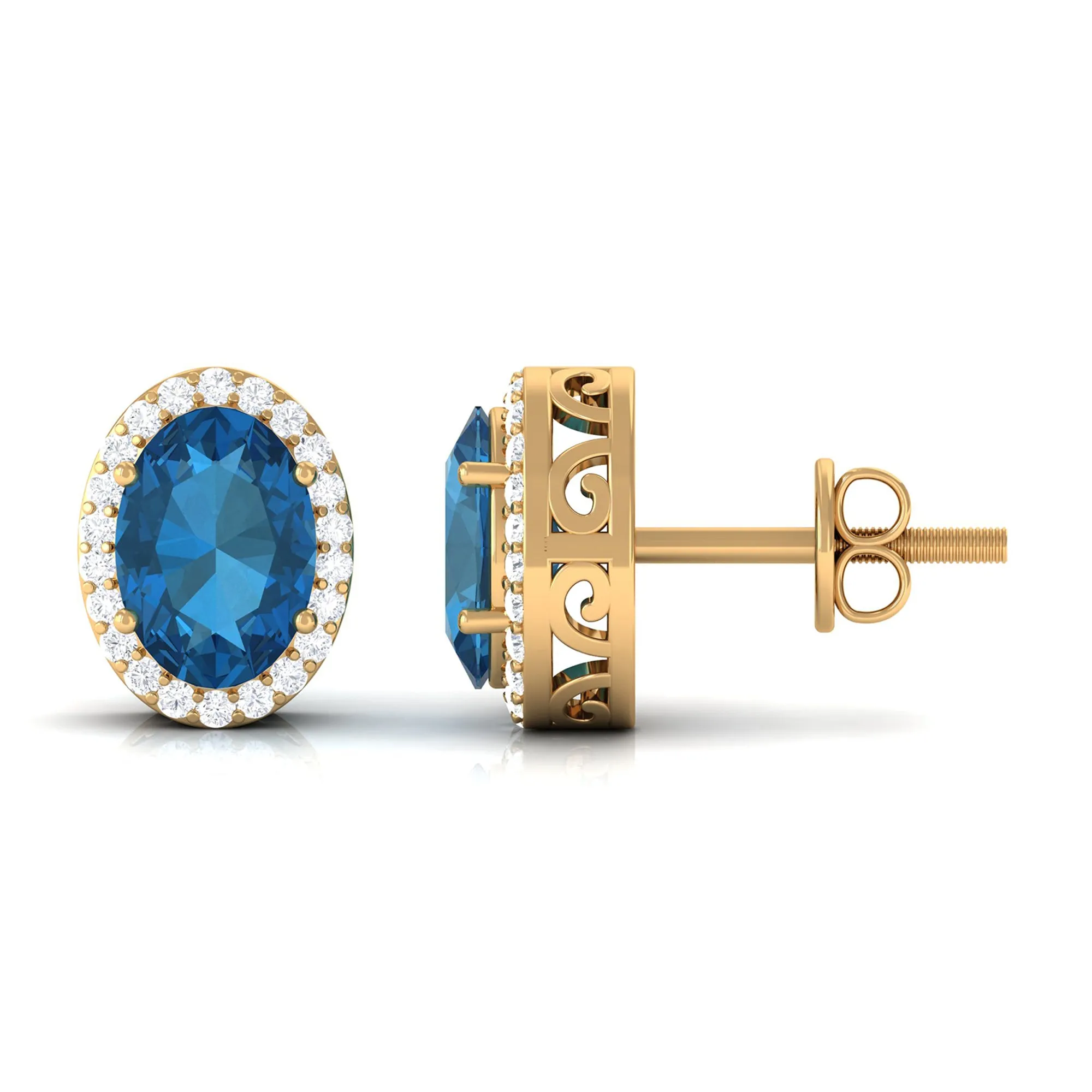 2.50 CT London Blue Topaz and Diamond Halo Stud Earrings