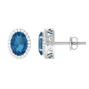 2.50 CT London Blue Topaz and Diamond Halo Stud Earrings