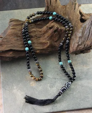 3 Eye Dzi Beads Necklace with Tiger Eye and Turquoise