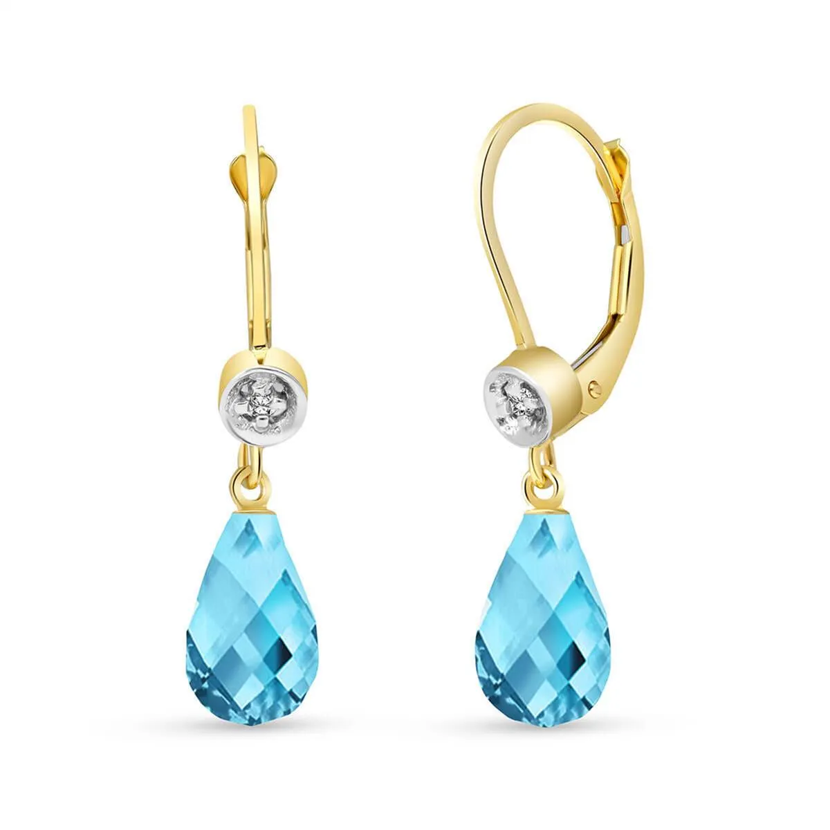 4.53 Carat 14K Solid Yellow Gold Femme Blue Topaz Diamond Earrings