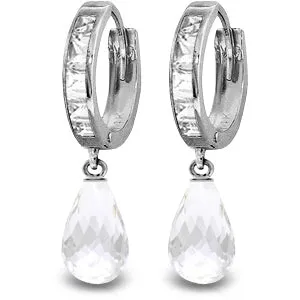 5.35 Carat 14K Solid White Gold Hoop Earrings Dangling White Topaz