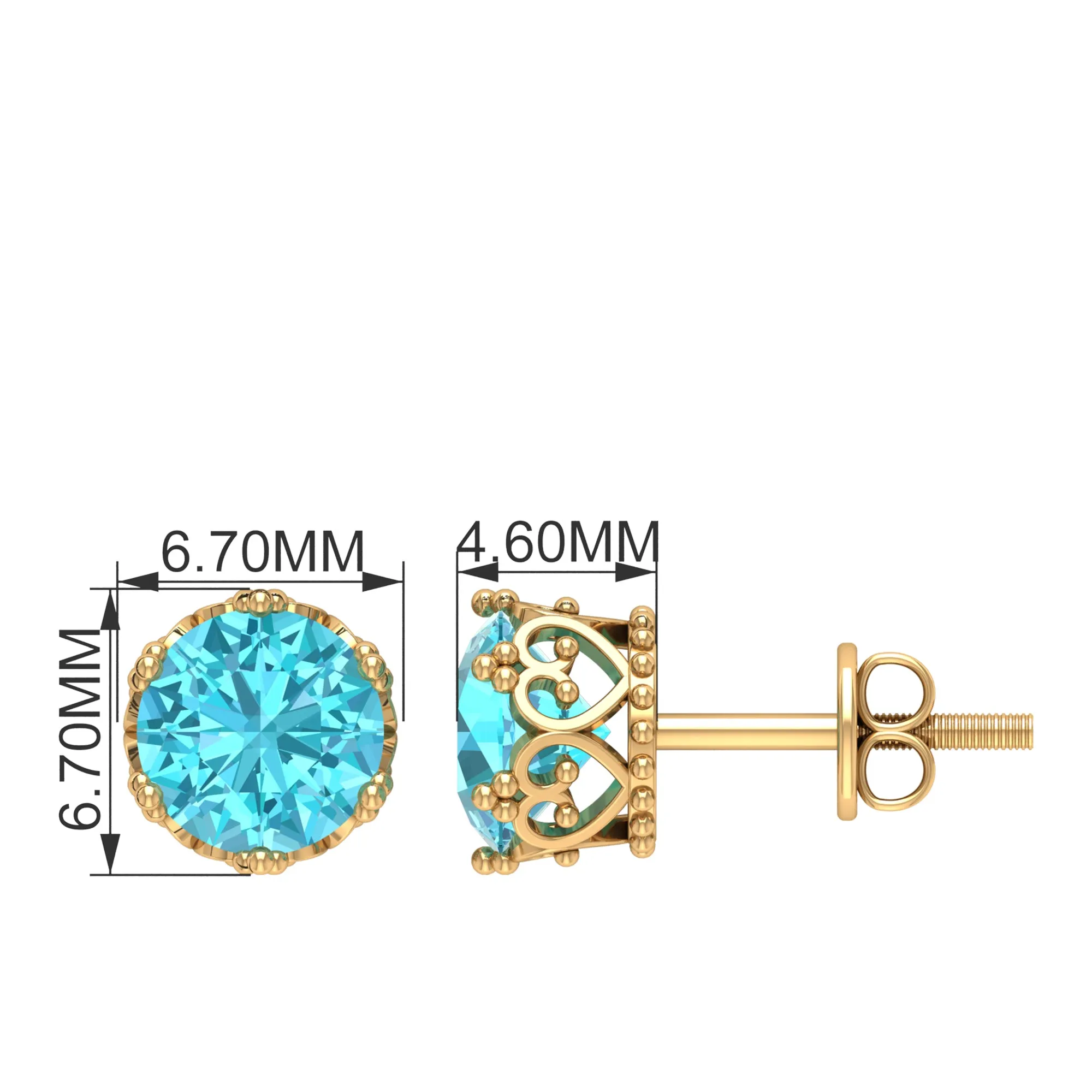 6 MM Swiss Blue Topaz Solitaire Crown Stud Earrings