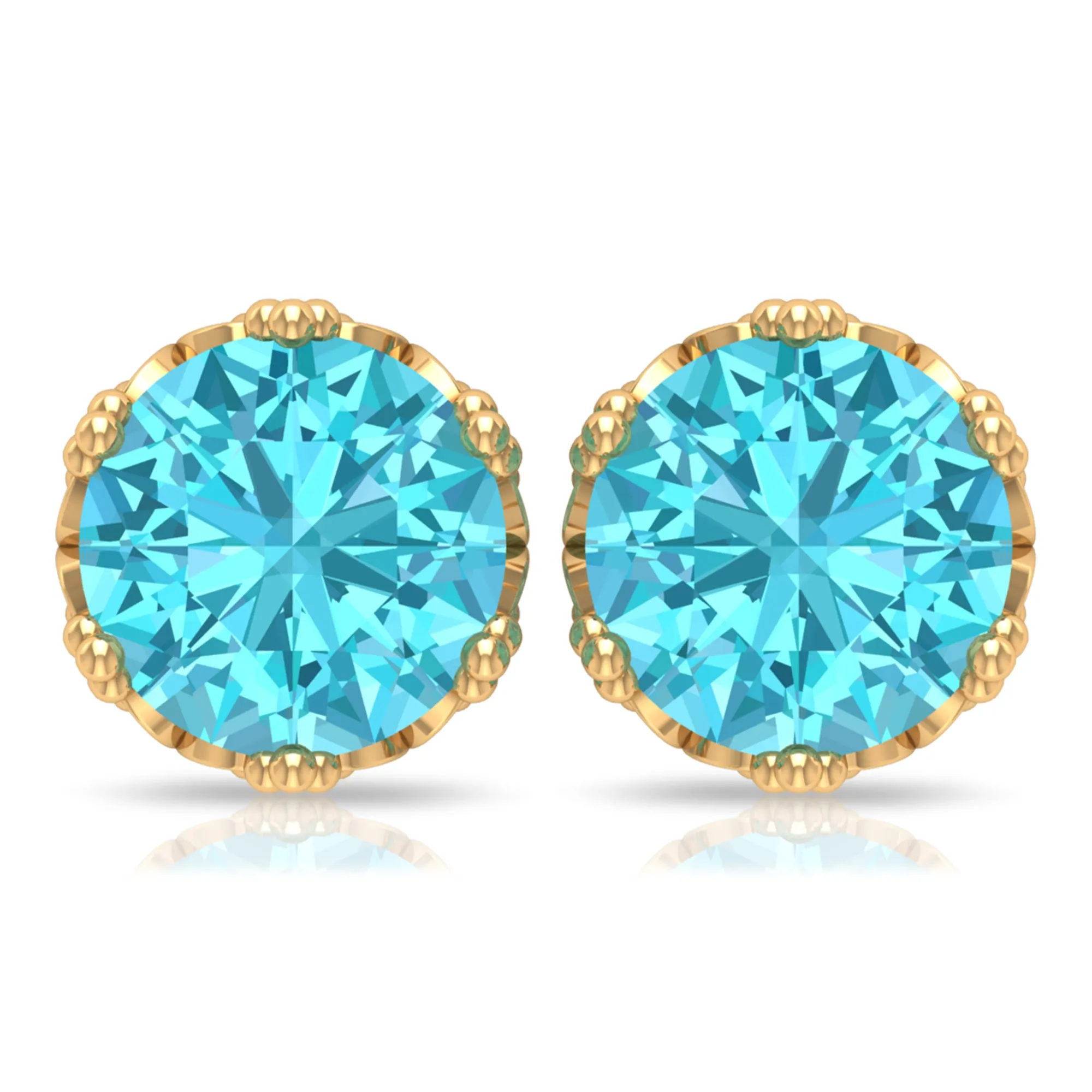 6 MM Swiss Blue Topaz Solitaire Crown Stud Earrings