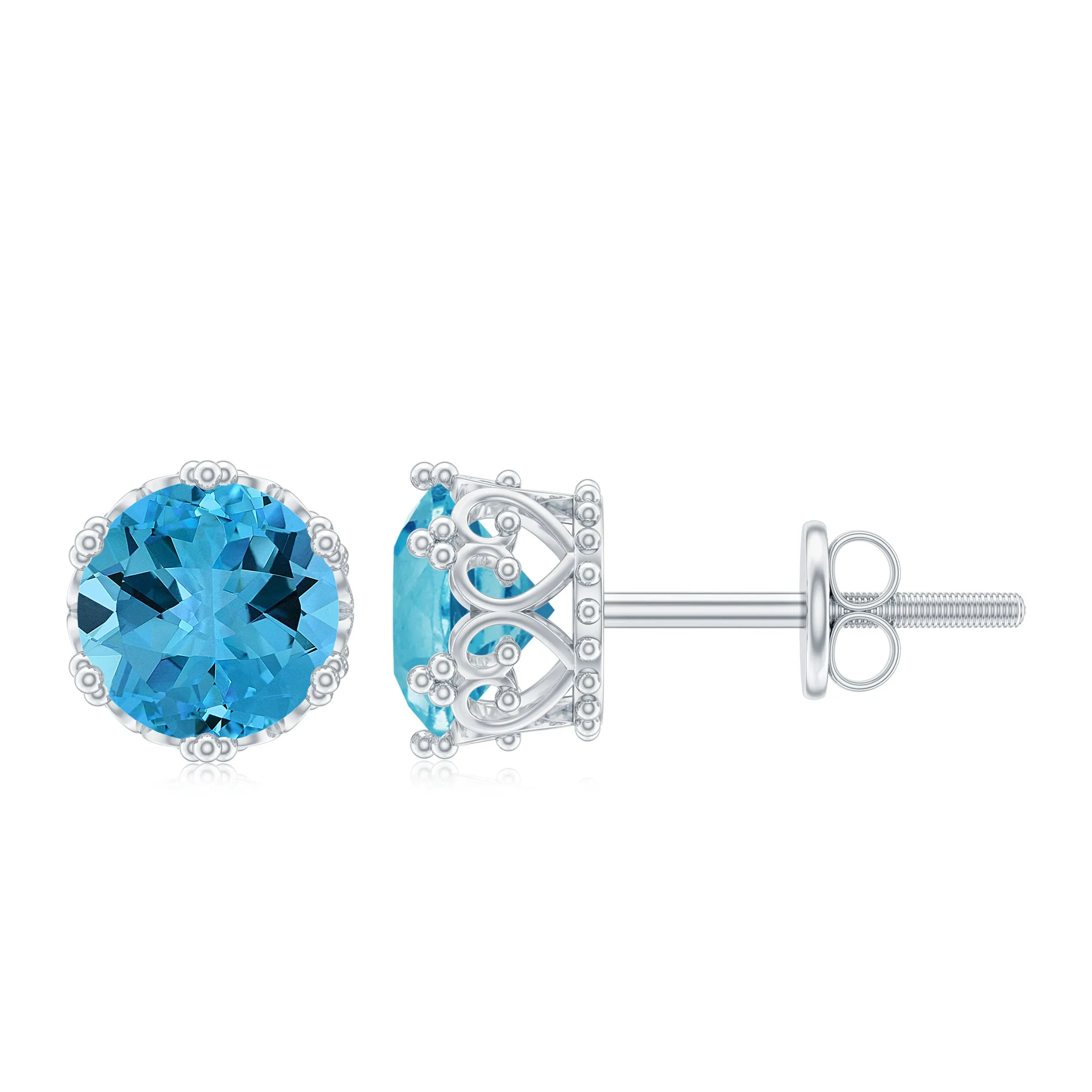 6 MM Swiss Blue Topaz Solitaire Crown Stud Earrings