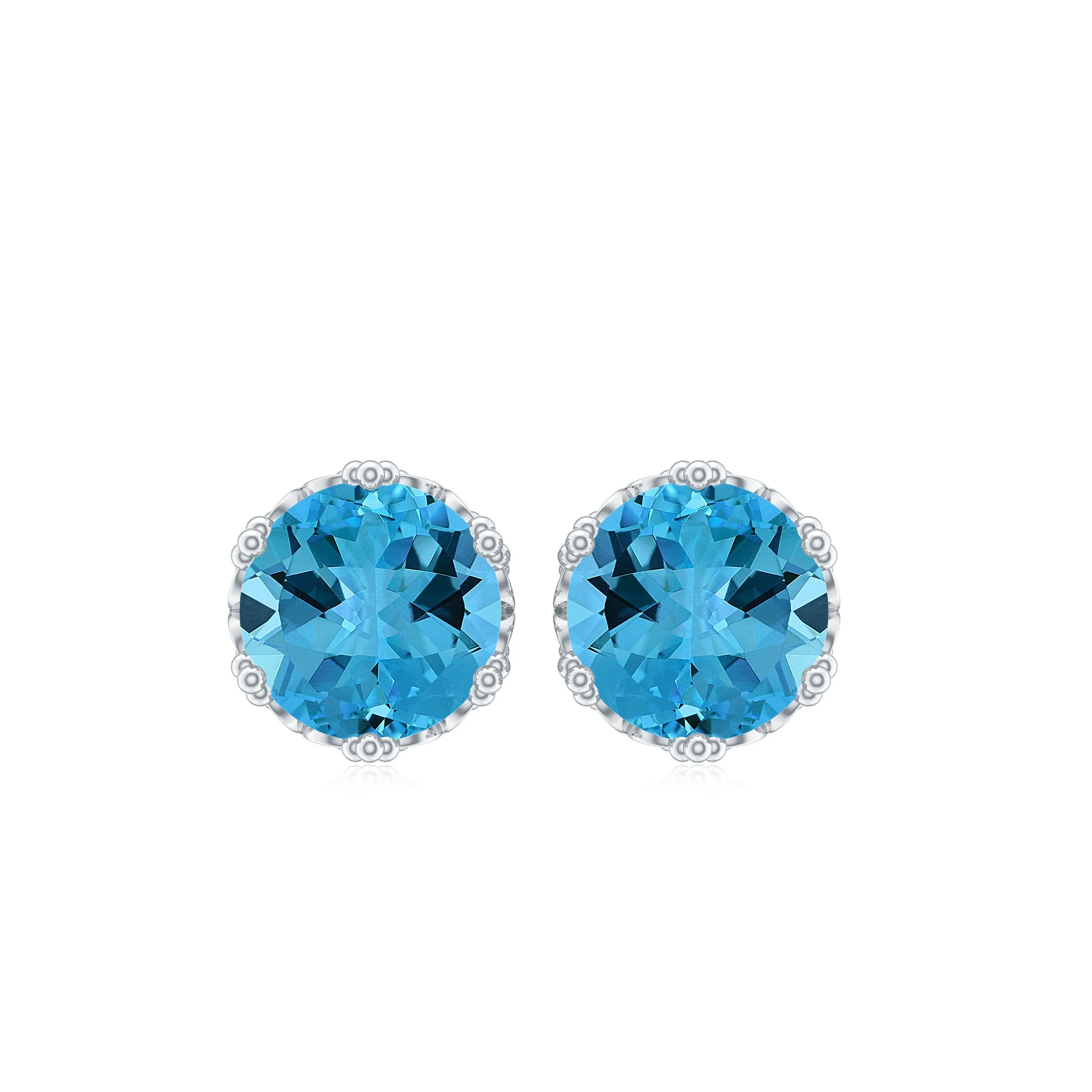 6 MM Swiss Blue Topaz Solitaire Crown Stud Earrings