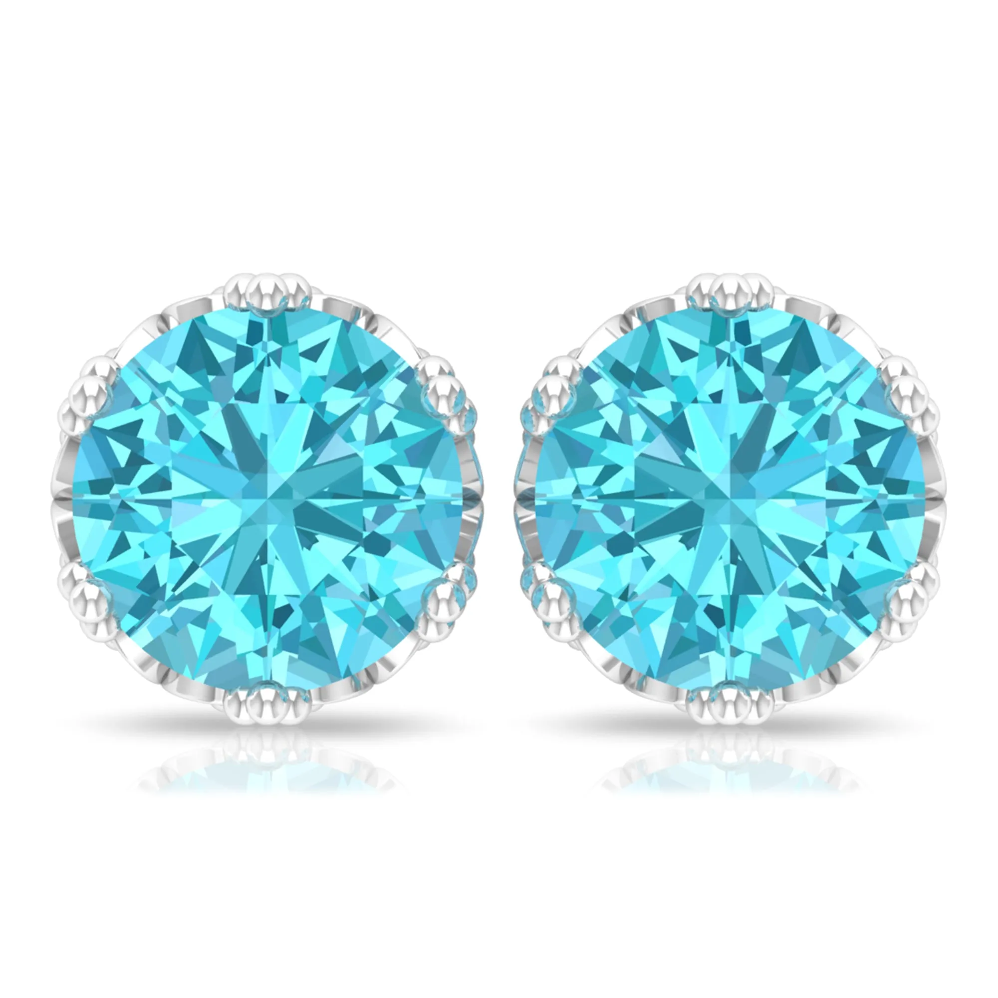 6 MM Swiss Blue Topaz Solitaire Crown Stud Earrings