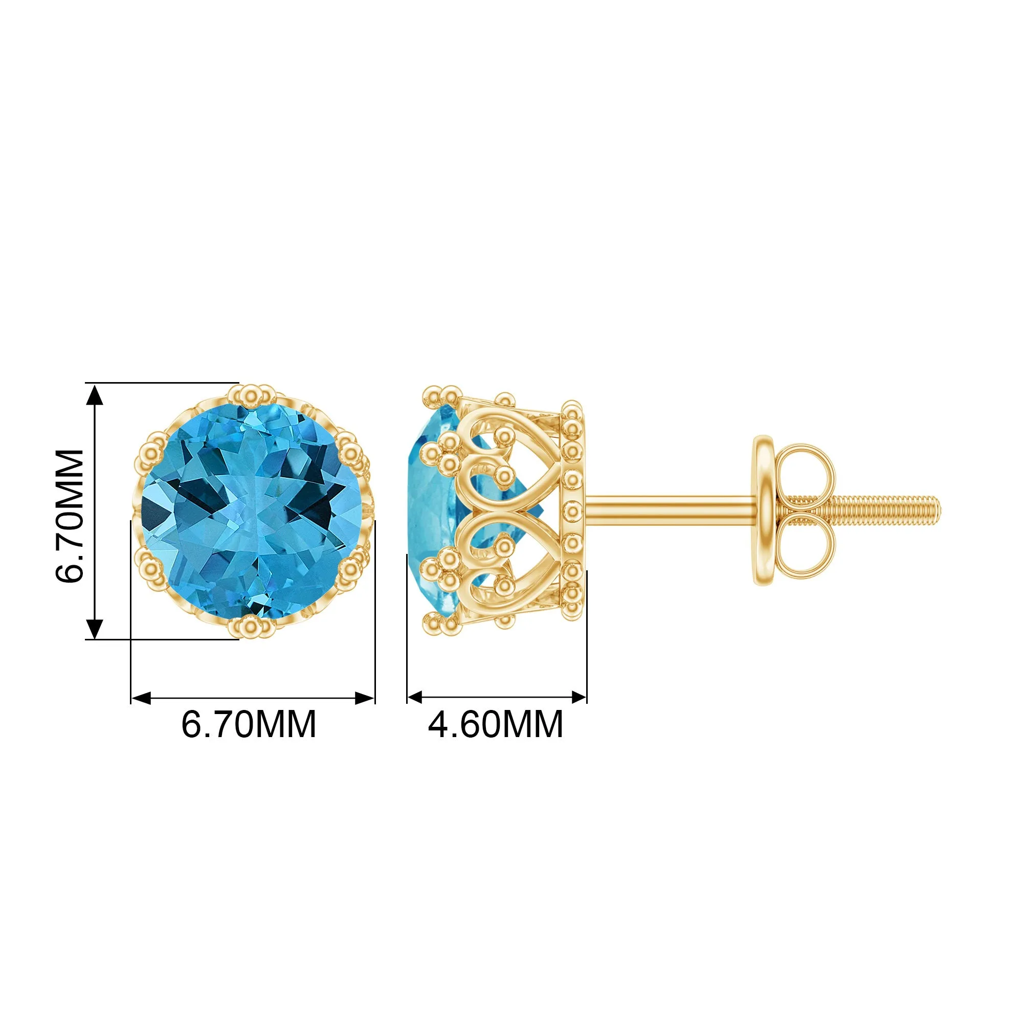 6 MM Swiss Blue Topaz Solitaire Crown Stud Earrings