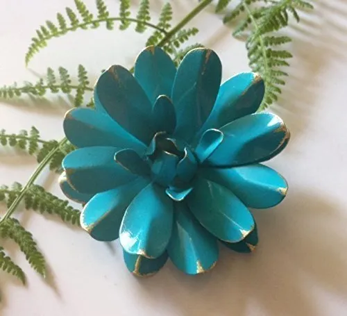 60s Style Bright Aqua Blue Antiqued Water Lily