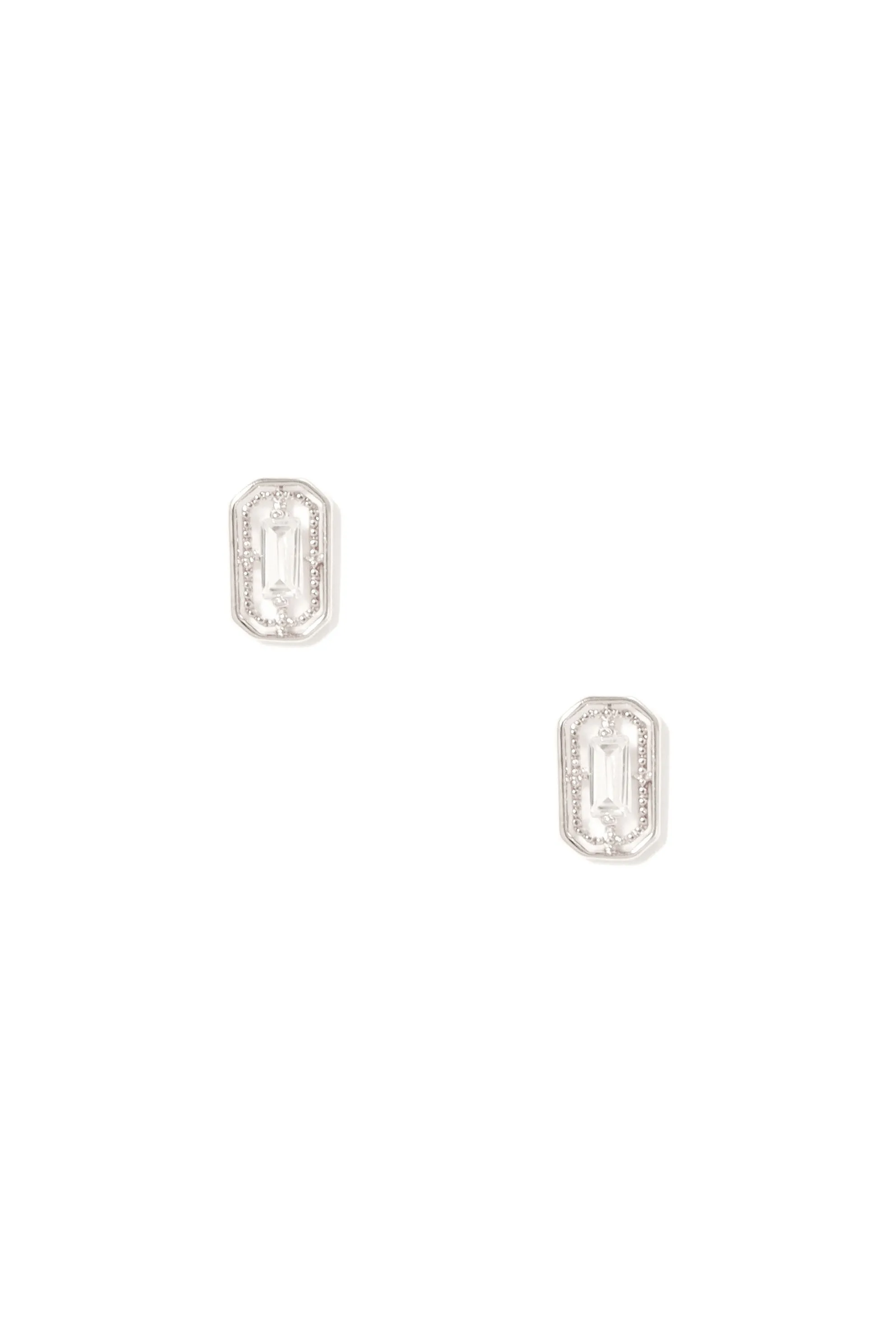 925 Sterling Silver Baguette Cubic Rectangle Shaped Antique Dainty Tiny Stud Earring