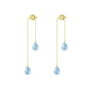 Adjustable Sky Blue Topaz Dangle Earrings in 10K Yellow Gold