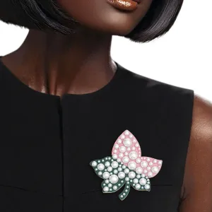 AKA Alpha Kappa Alpha Sorority Inspired Pink Green Ivy Leaf Wood Pearl Brooch Pin