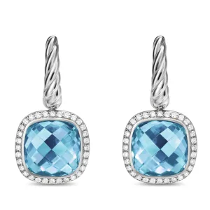 Albion® Drop Earrings in Sterling Silver with Blue Topaz and Diamonds\, 10mm