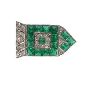 Antique Art Deco Green Glass Geometric Brooch