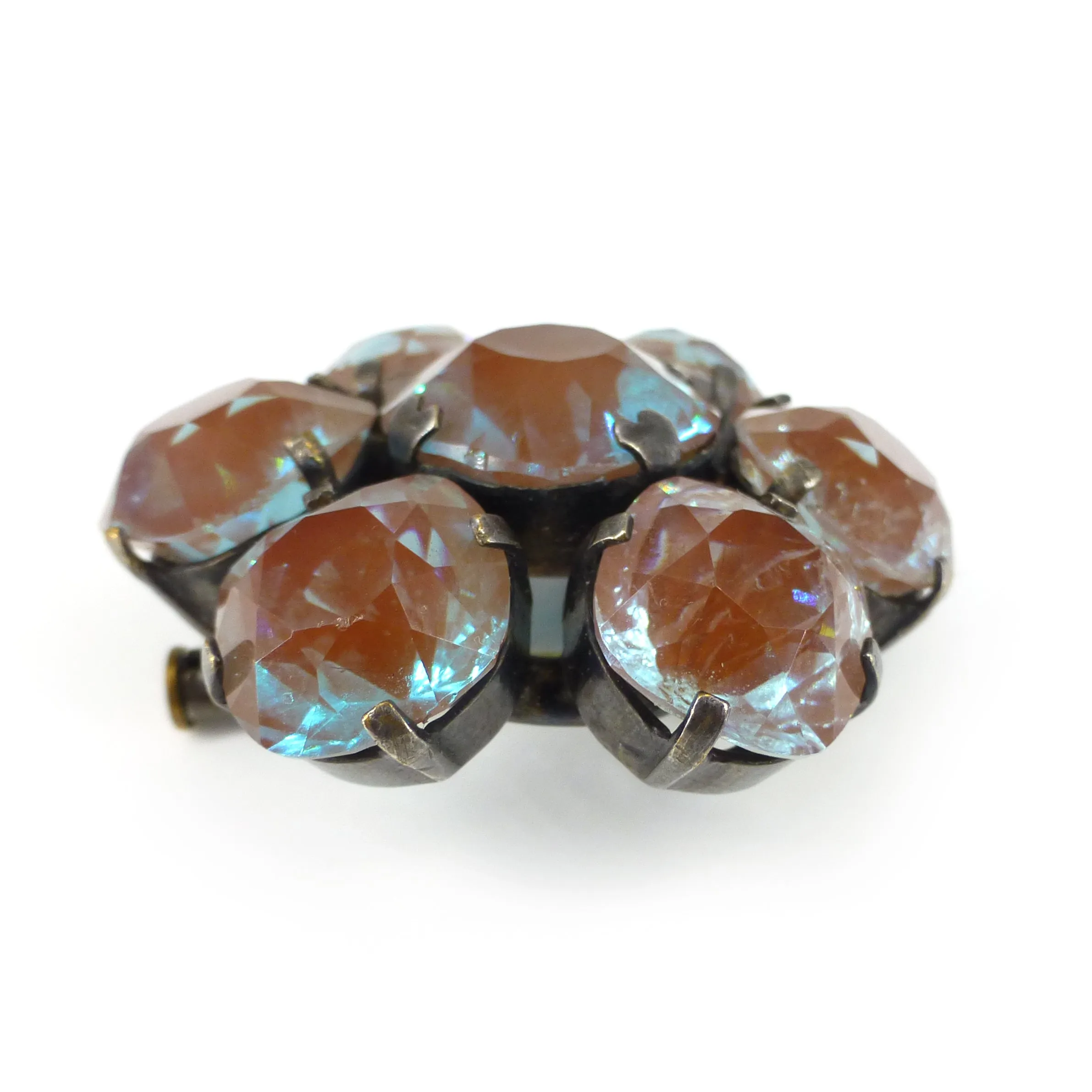 Antique Art Deco Saphiret Cushion Cut Glass Floral Stone Brooch サフィレット