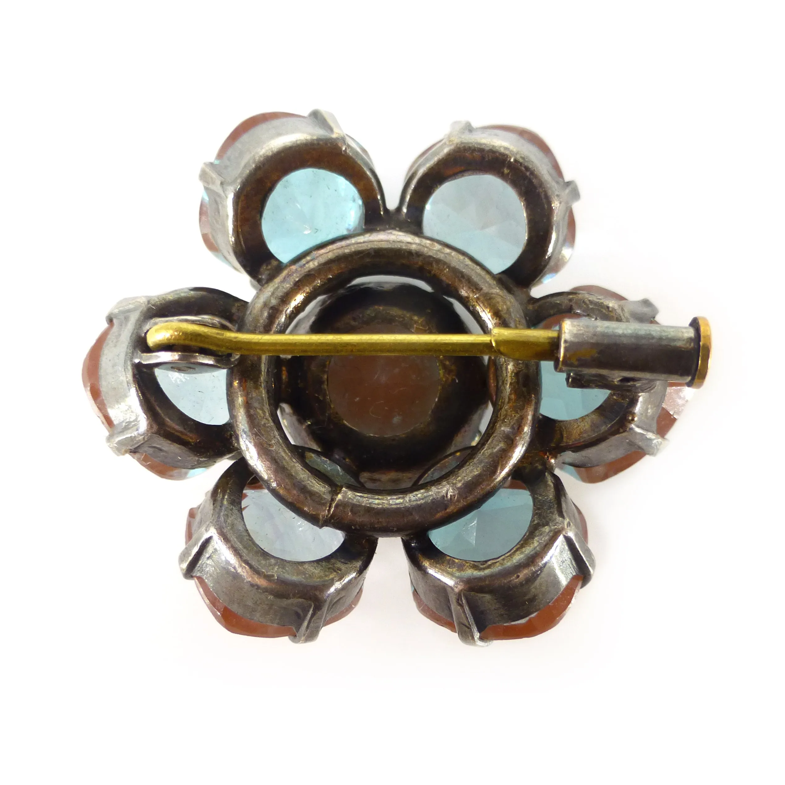 Antique Art Deco Saphiret Cushion Cut Glass Floral Stone Brooch サフィレット