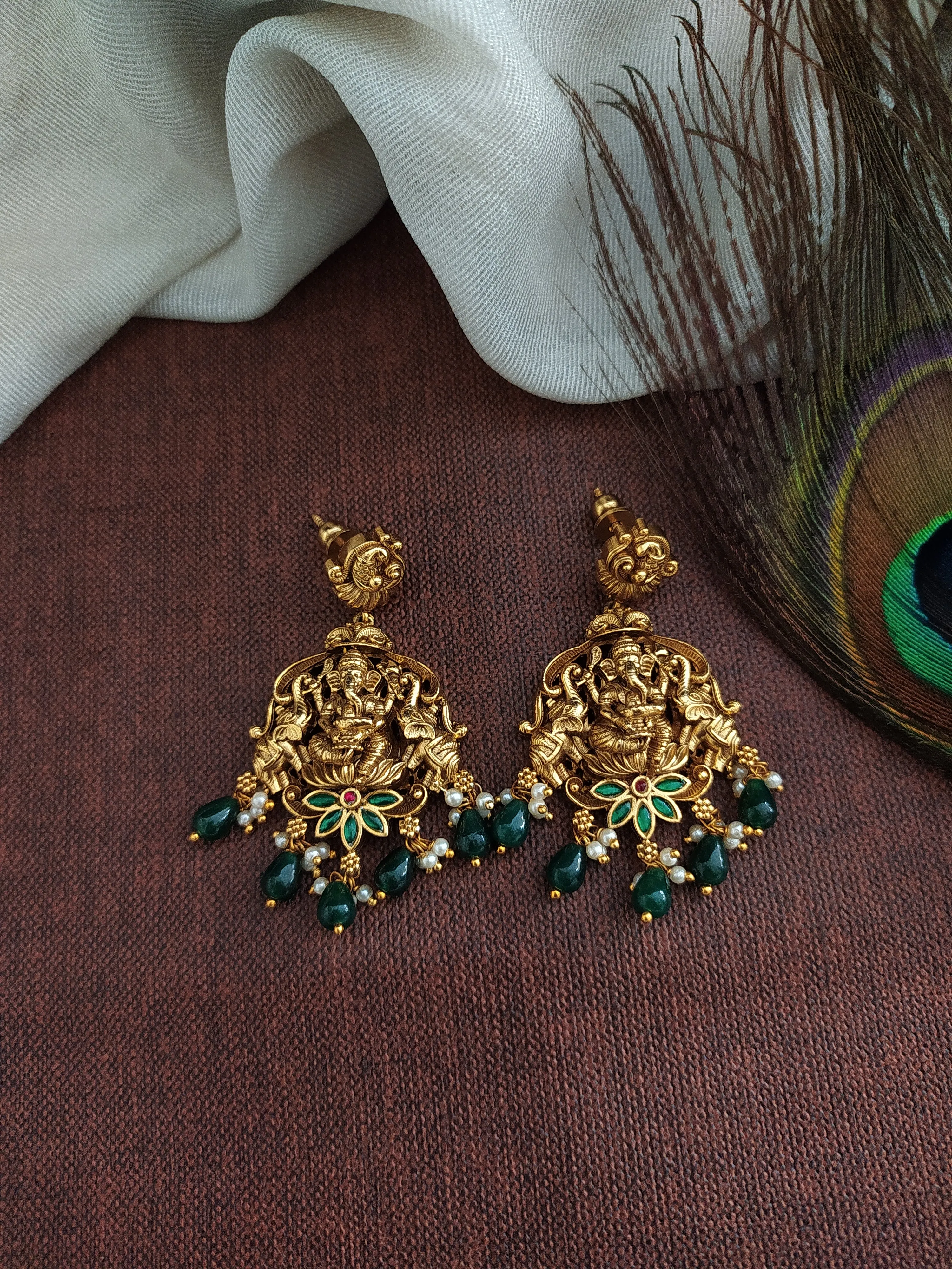 Antique Necklace Set with Lord Ganesha and Peacock Motifs