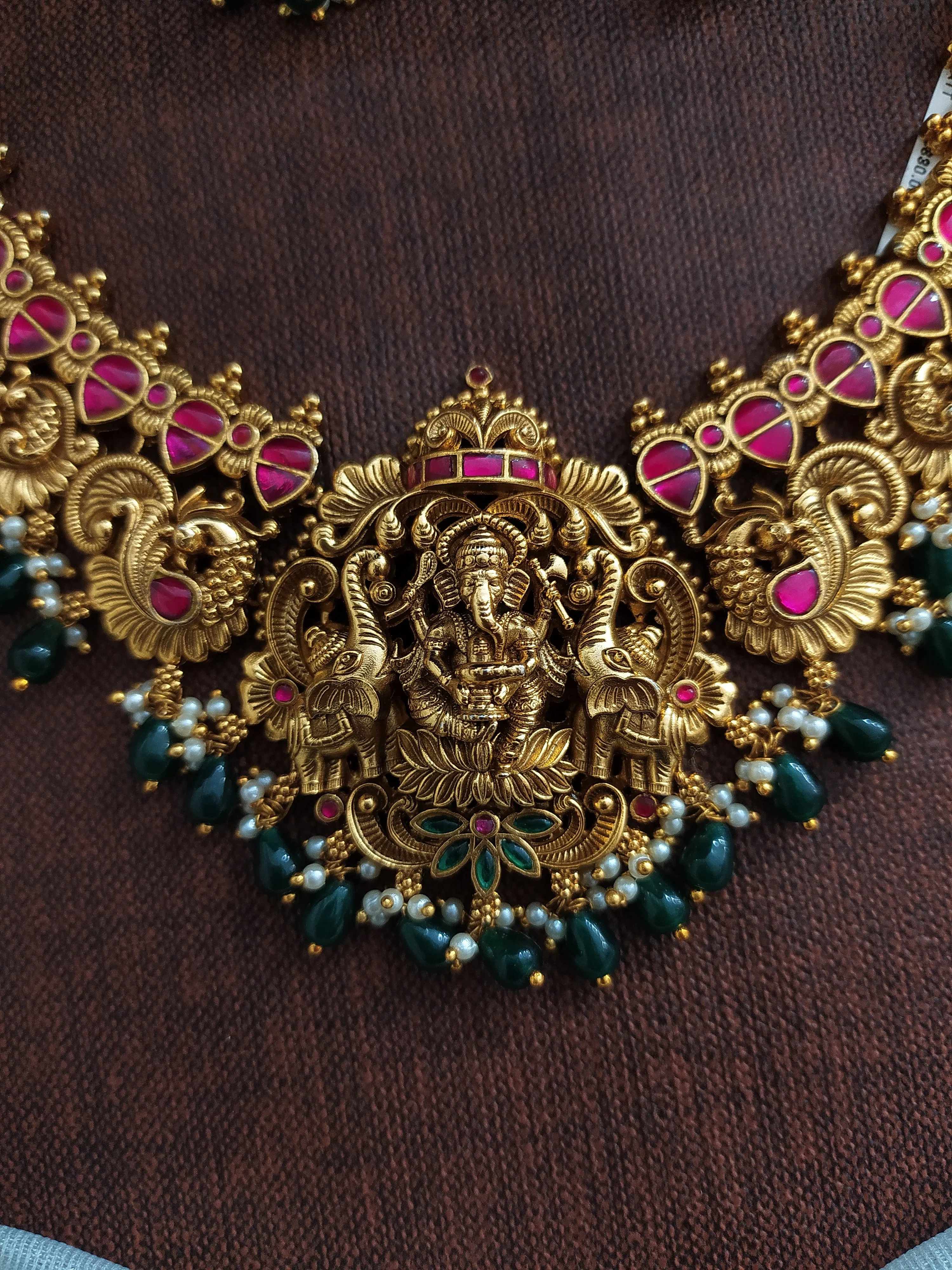 Antique Necklace Set with Lord Ganesha and Peacock Motifs