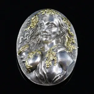 Antique Victorian Silver/Gold Cameo Brooch Circa 1860