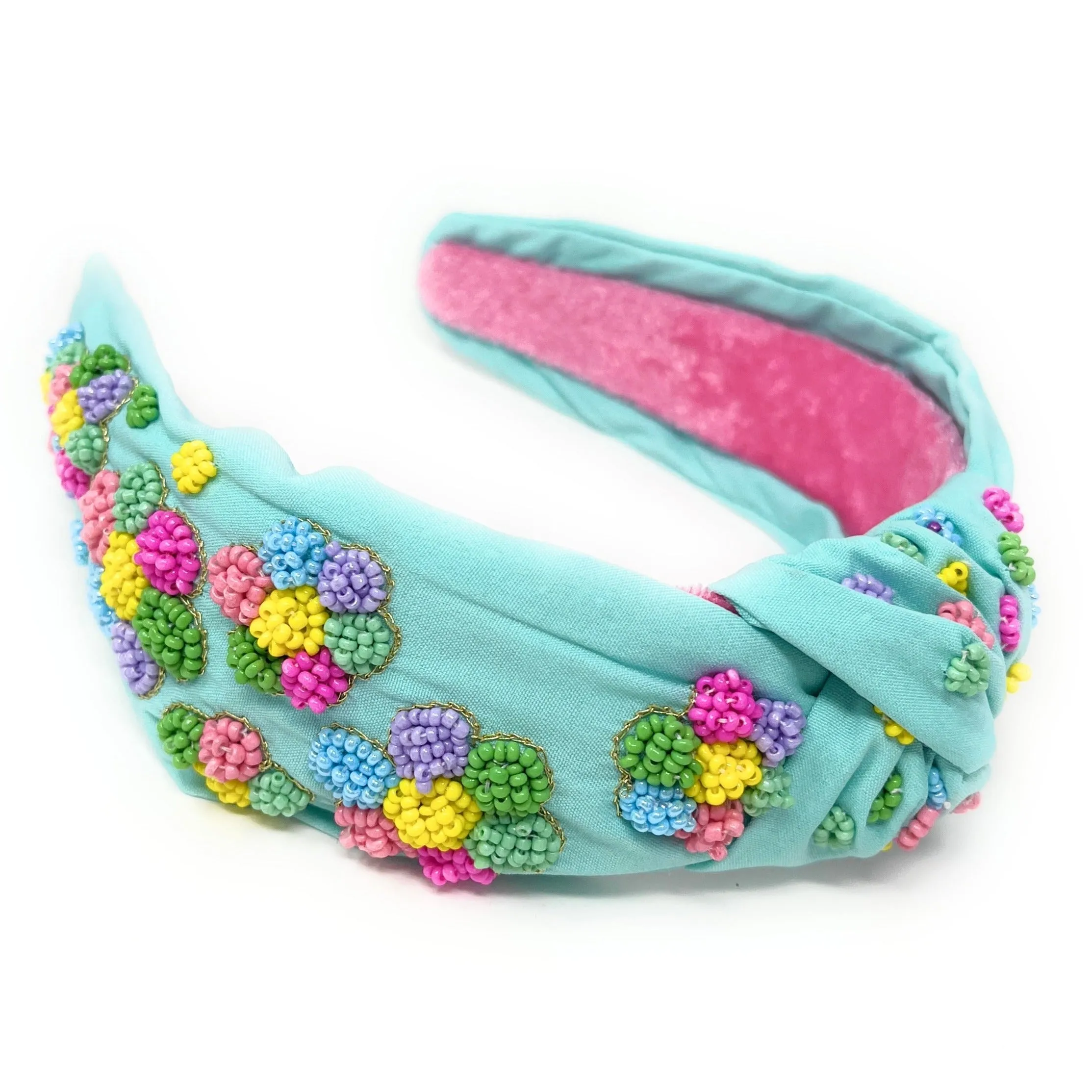 Aqua Blue Hand Beaded Knot Headband