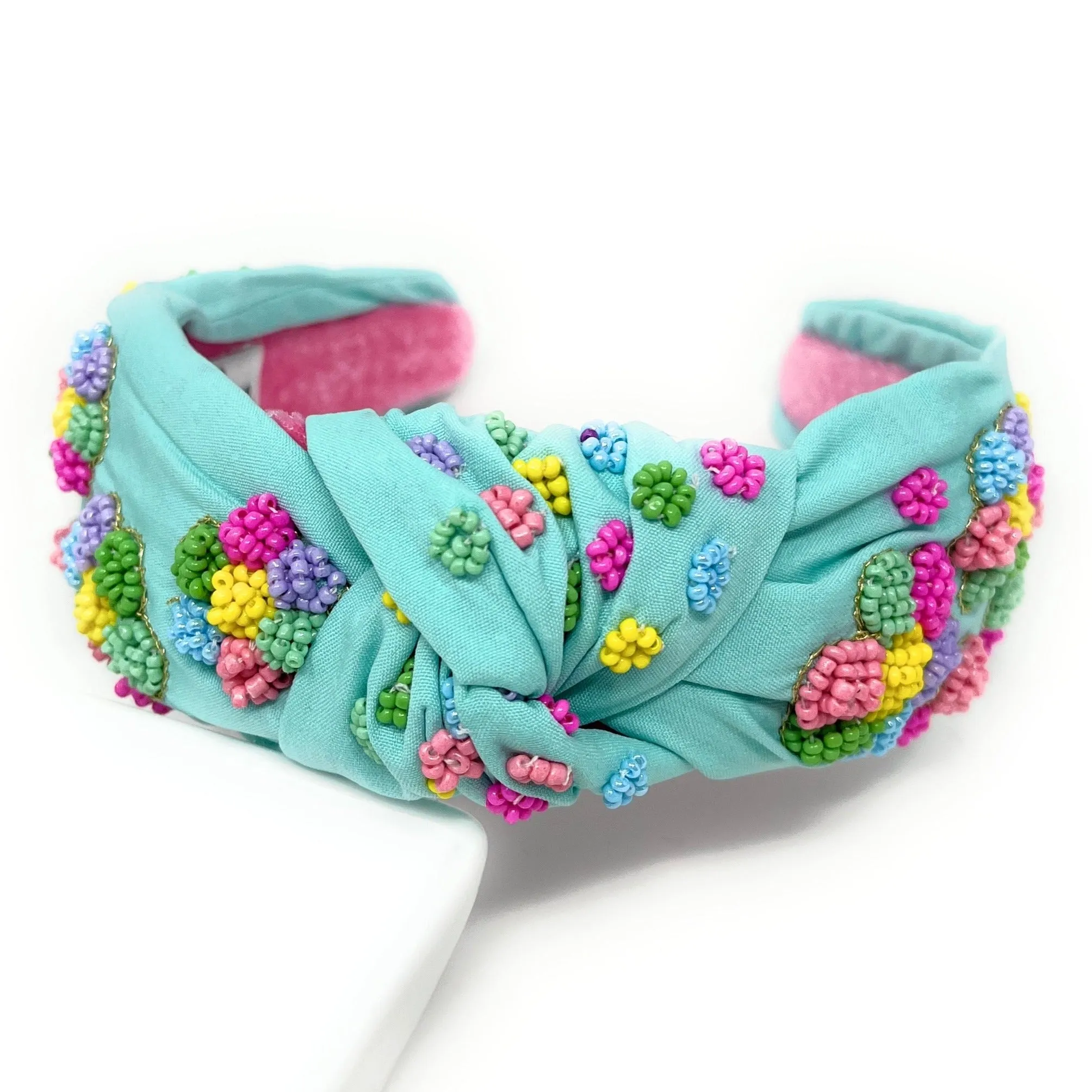 Aqua Blue Hand Beaded Knot Headband