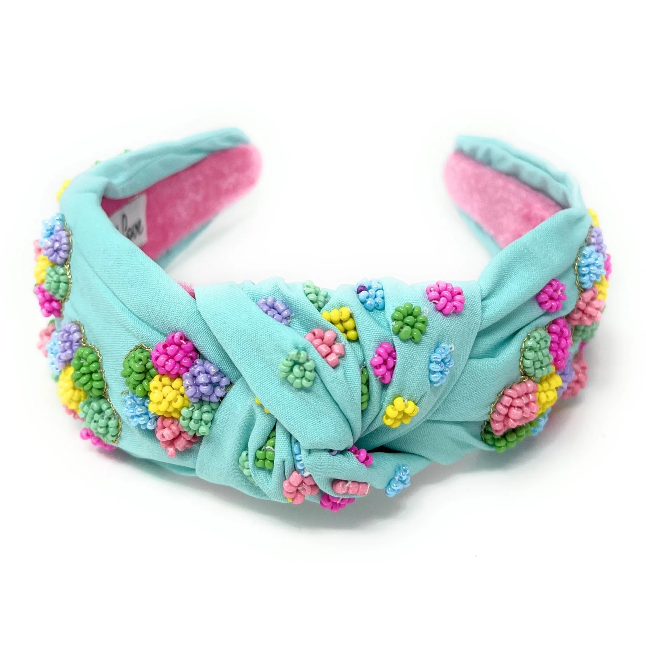 Aqua Blue Hand Beaded Knot Headband