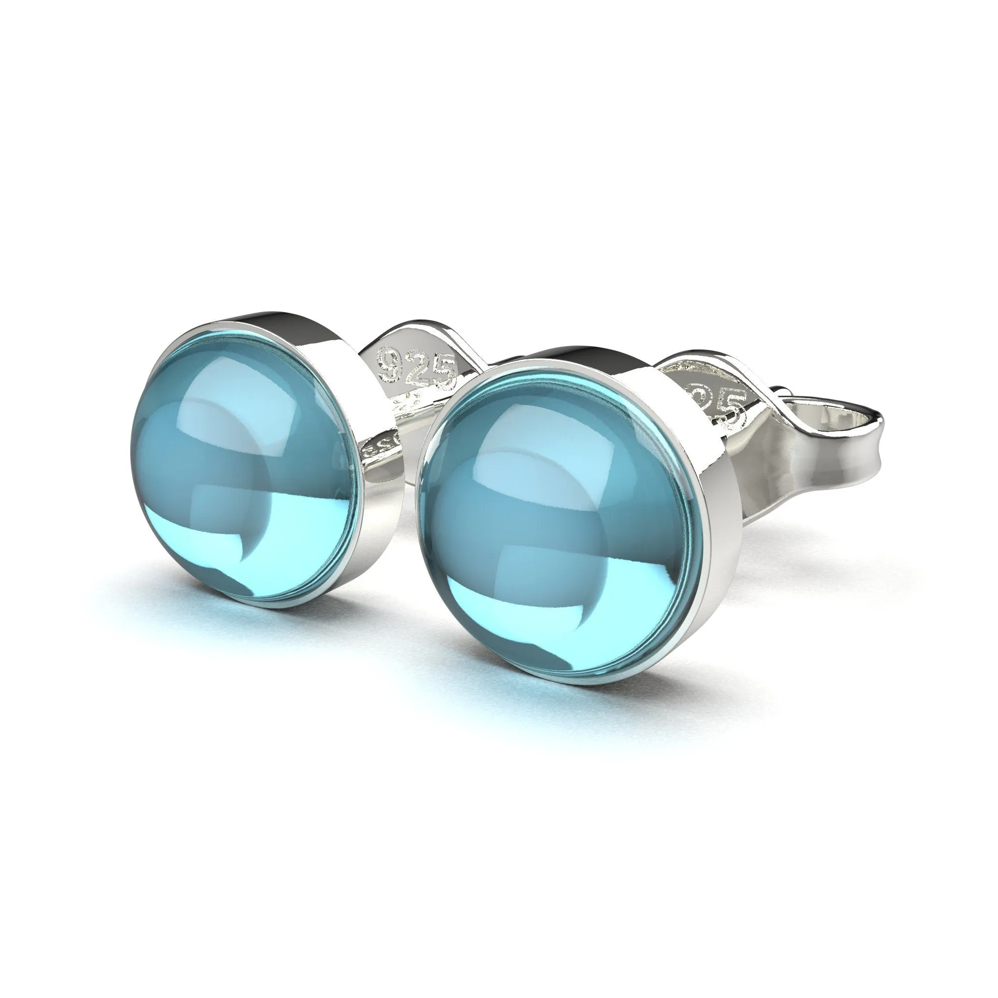 Aqua Blue Topaz Gemstone Stud Earrings