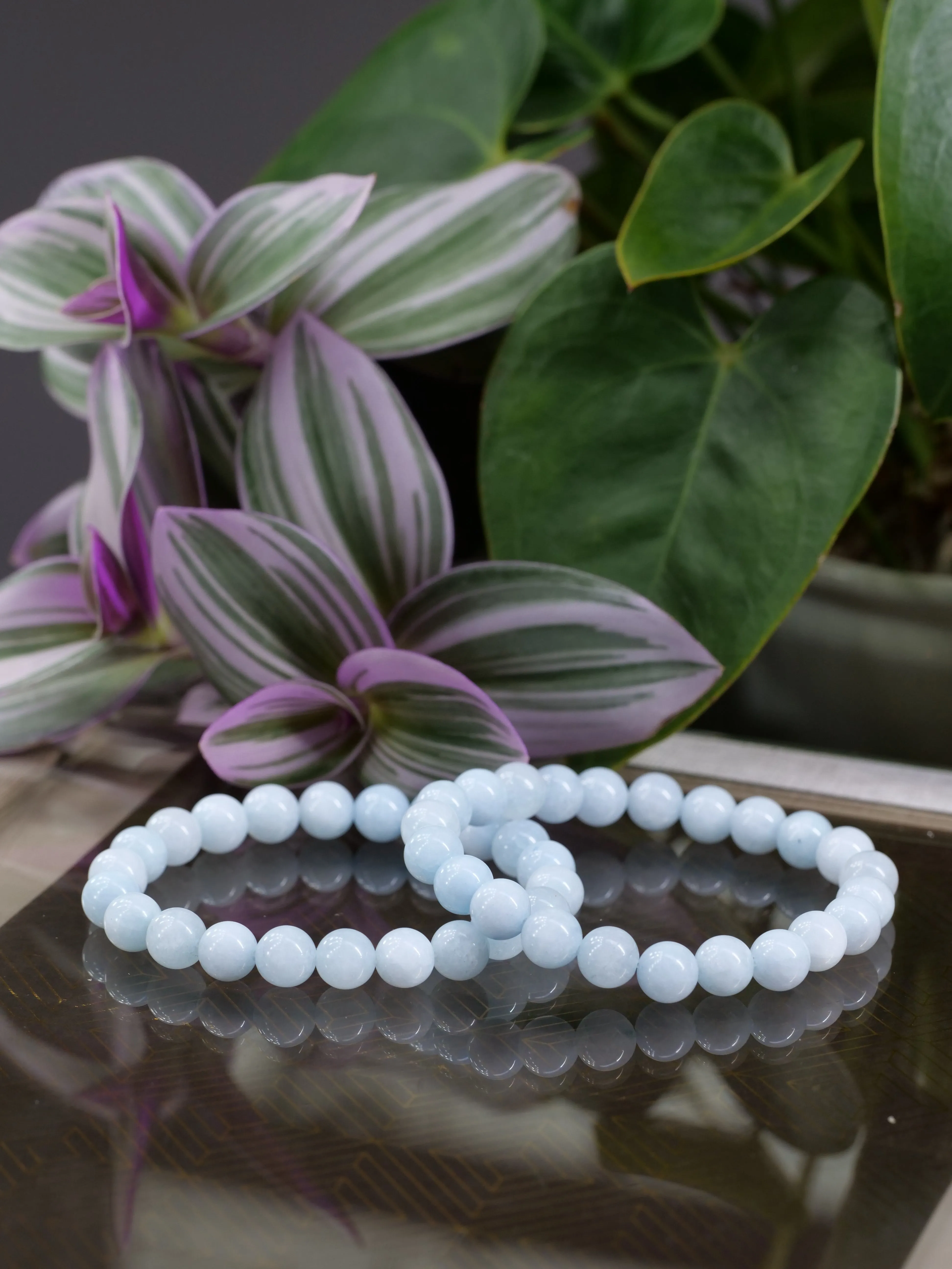 Aquamarine 8mm Beaded Natural Gemstone Elastic Bracelet, Genuine Top Grade Gift Jewelry, Men Women Fashion Crystal Energy Jewellery