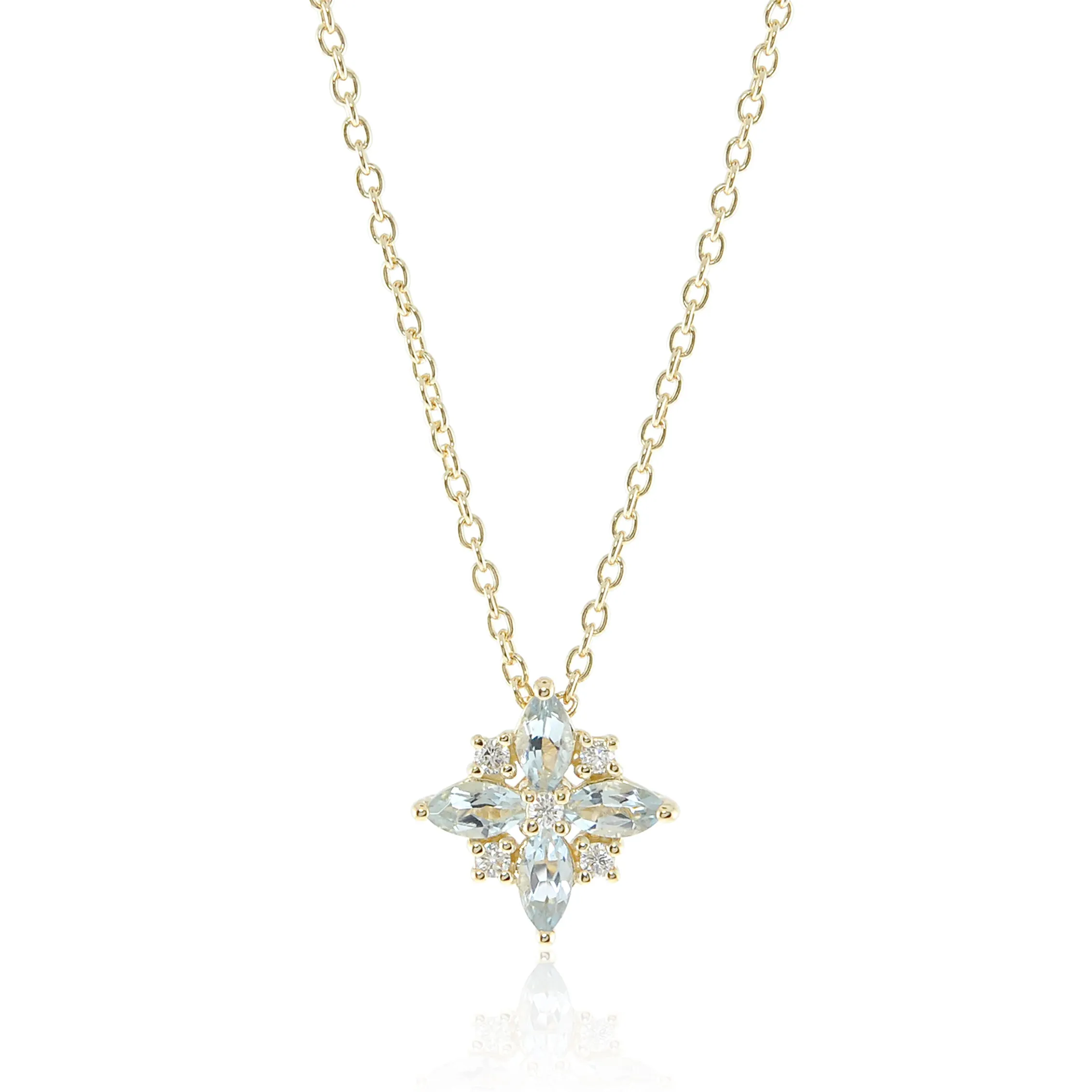 Aquamarine Star & Diamond Pendant Necklace