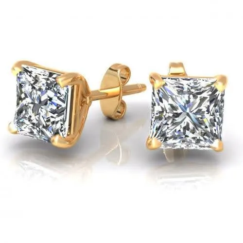 Attainable 1.00CT Princess Cut Diamond Stud Earrings in 14KT Yellow Gold