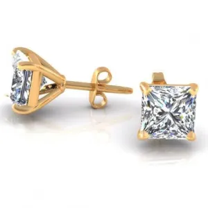 Attainable 1.00CT Princess Cut Diamond Stud Earrings in 14KT Yellow Gold