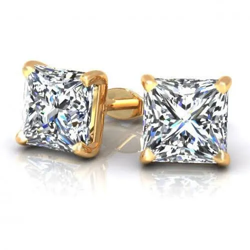 Attainable 1.00CT Princess Cut Diamond Stud Earrings in 14KT Yellow Gold