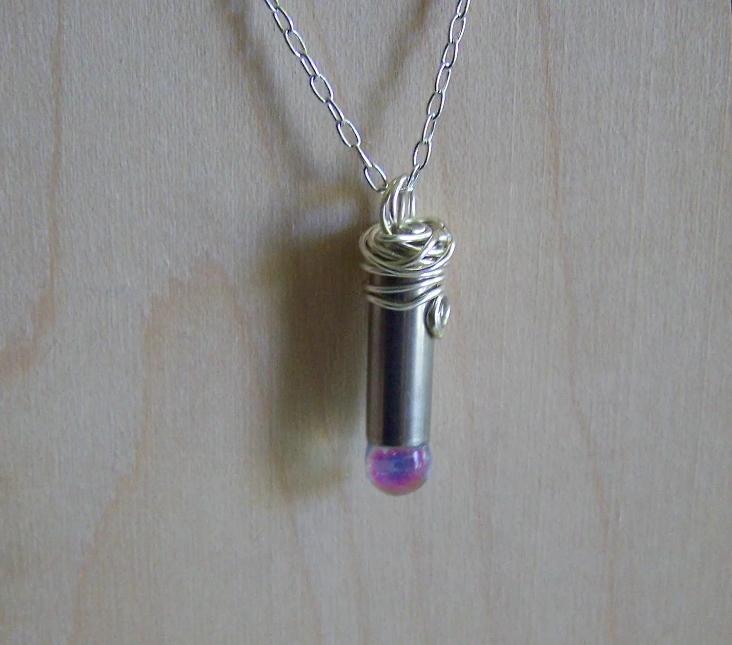 Aura Quartz Angel Teardrop Silver Bullet Pendant Necklace