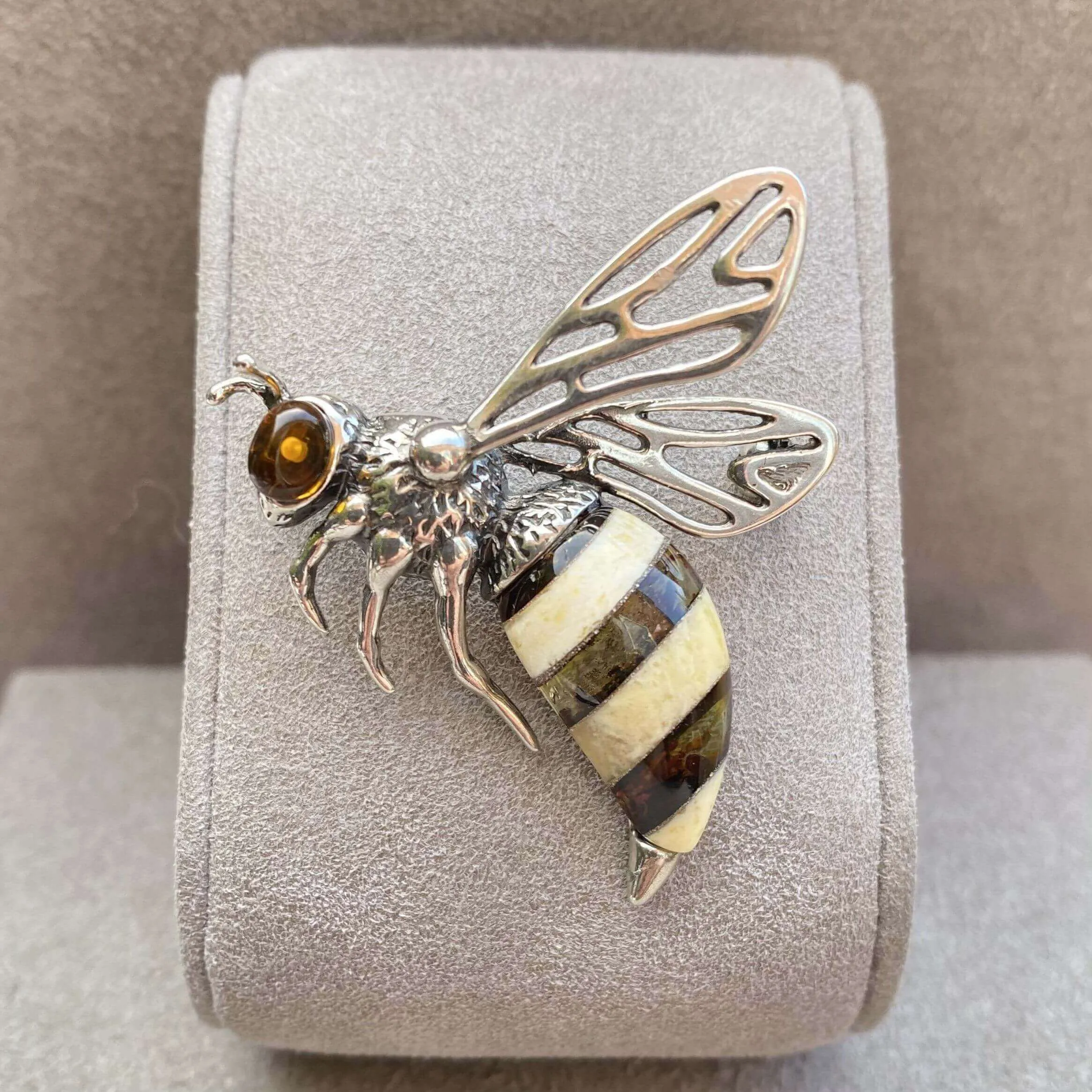 Baltic Amber Bee Sterling Silver Brooch