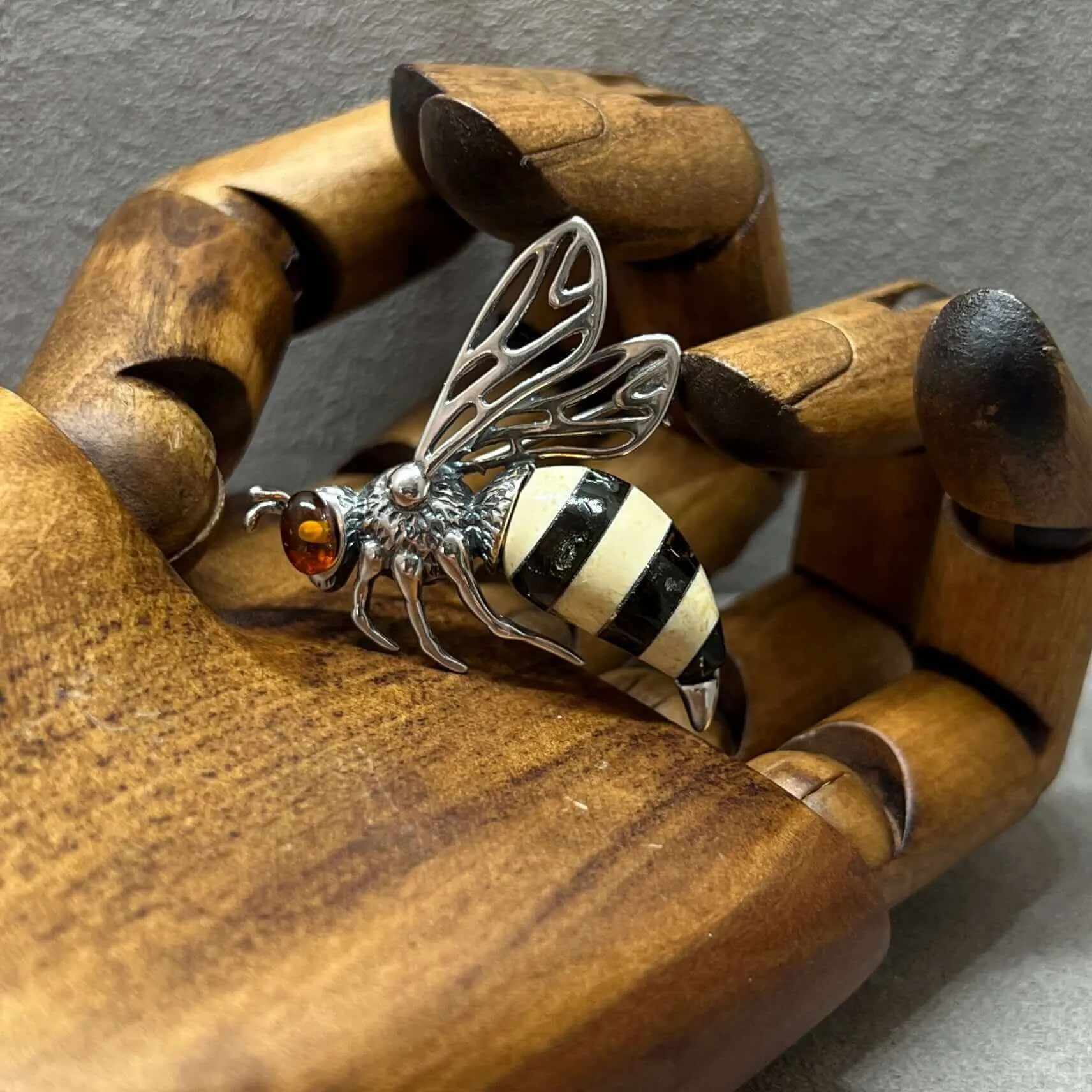 Baltic Amber Bee Sterling Silver Brooch