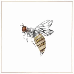 Baltic Amber Bee Sterling Silver Brooch