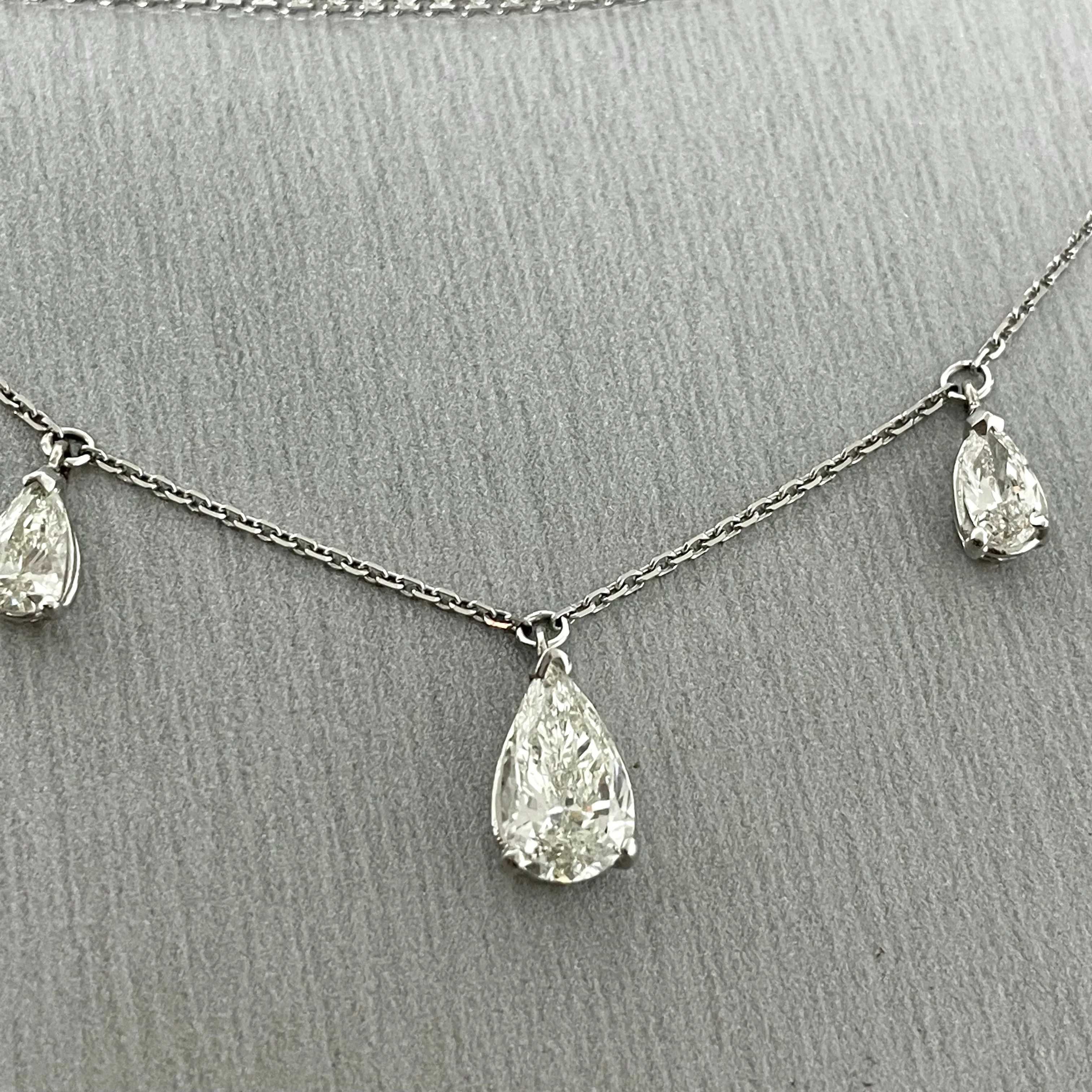 Beauvince Pear Shape Solitaire Pendant Necklace (2.95 ct Diamonds) in White Gold