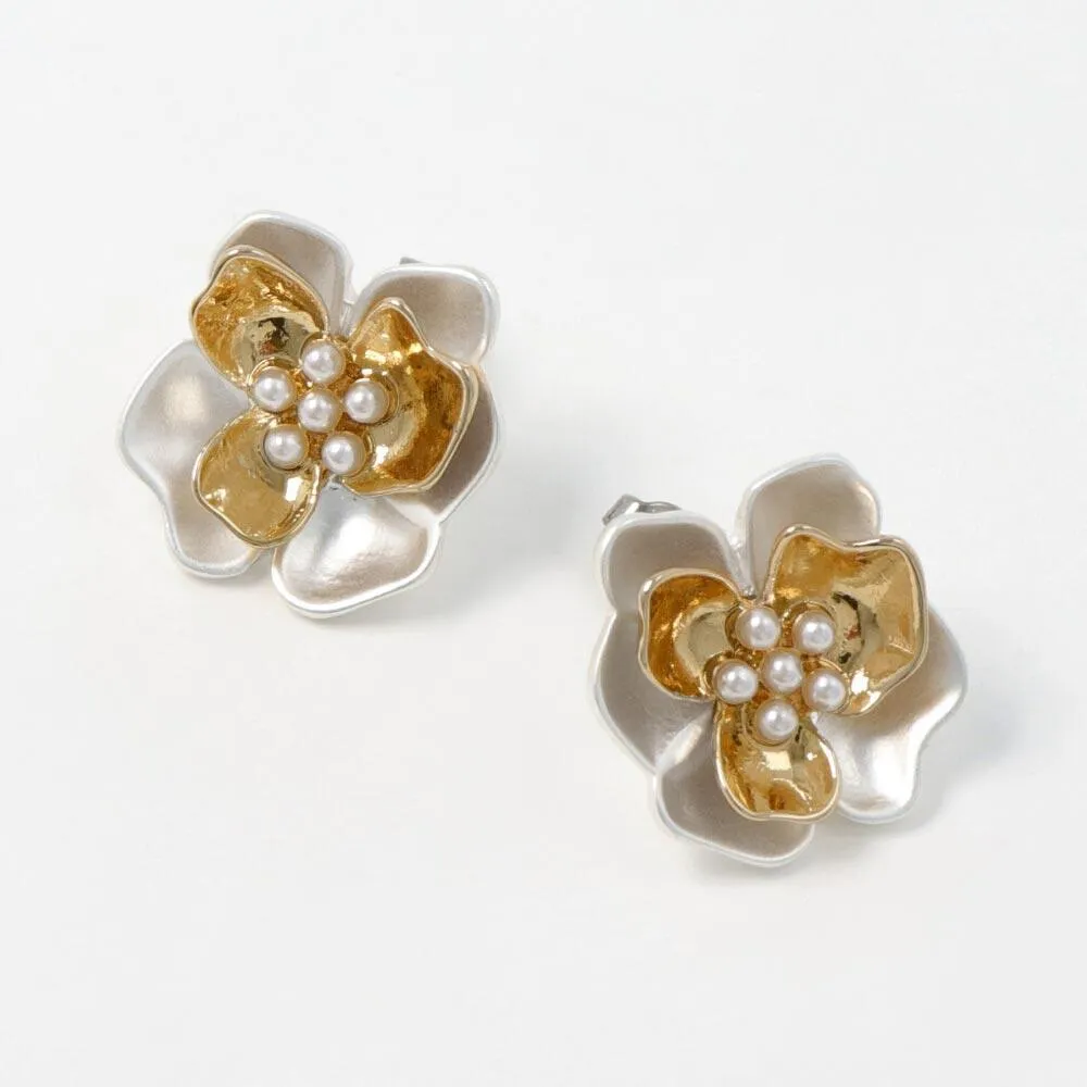 Bicolor Metal Flower Earrings