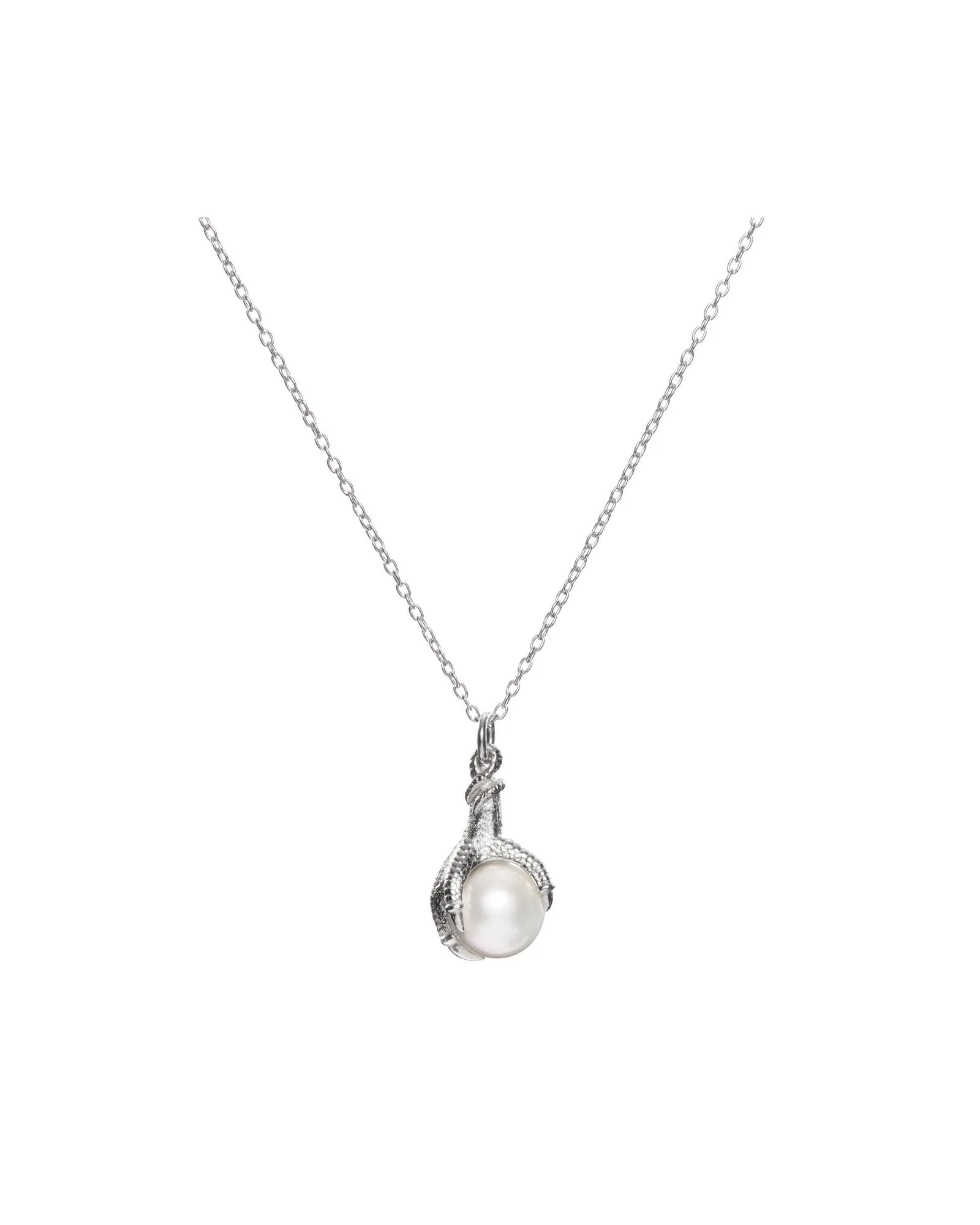 Big Claw Silver Necklace w. Pearl