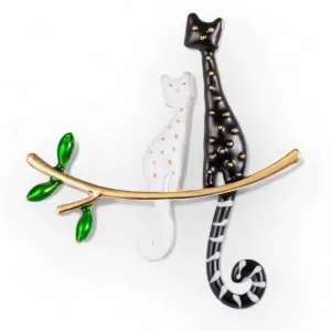 Black & White Enamel Cat Brooch